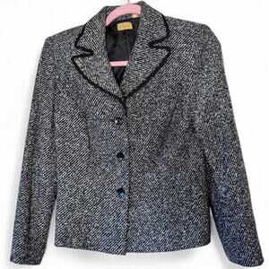Caslon Black Blue Tweed Blazer Jacket Womens 6 Fall Preppy Career Classic